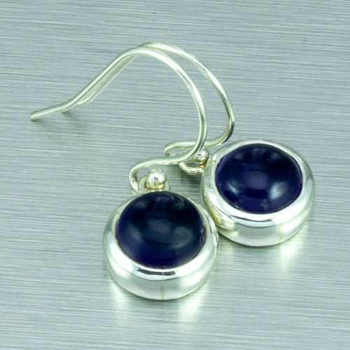 Amethyst cabochon small silver dangly earrings