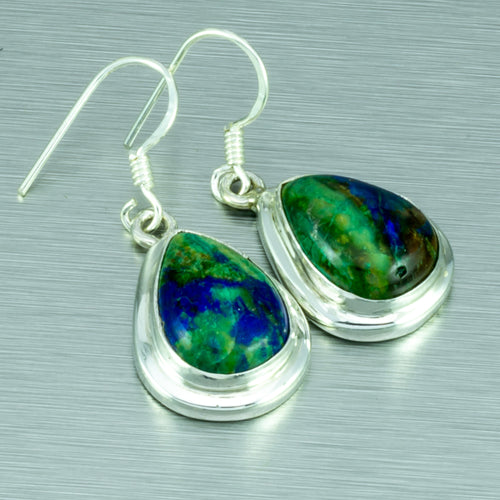 Azurite/Malachite silver teardrop earrings.