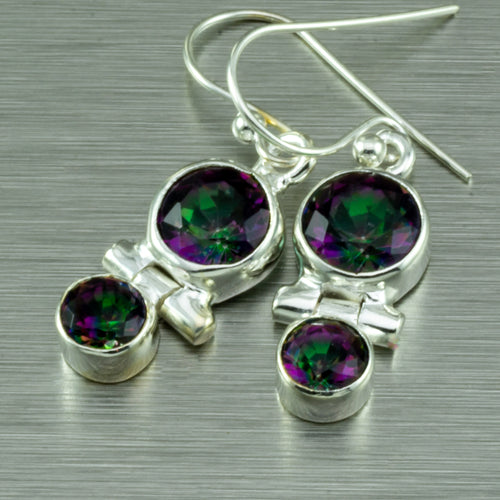 Small mystic topaz double hinged silver earrings