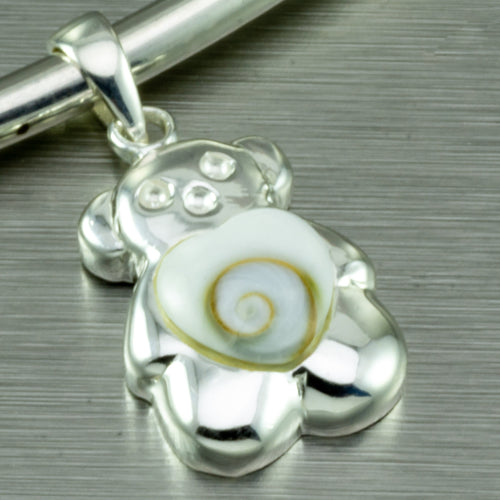 Shiva Eye Shell Teddy Bear Pendant. 92.5% Sterling Silver