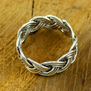 Mens heavy woven sterling silver ring