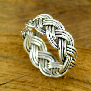 Mens heavy woven sterling silver ring