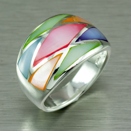 Mother-of-Pearl Inlay Ring, 925 Sterling Silver