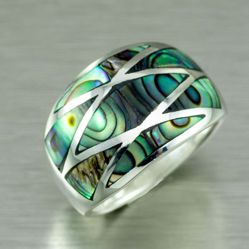 Smooth abalone inlay sterling silver ring