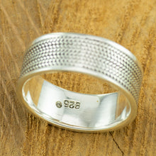 Load image into Gallery viewer, Mens sterling silver ring with tyre pattern