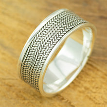 Load image into Gallery viewer, Mens sterling silver ring with tyre pattern