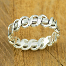 Load image into Gallery viewer, Silver ring with overlay of silver pattern.