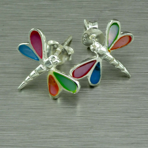 Abalone Dragonfly Earrings, 925 Sterling Silver.