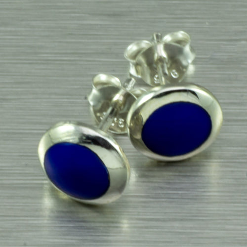 lapiz lazuli  shell silver stud earrings