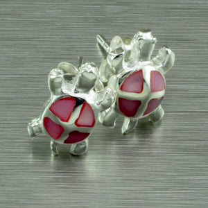 Pink shell silver turtle stud earrings