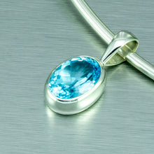 Load image into Gallery viewer, Blue topaz large oval sterling silver pendant.